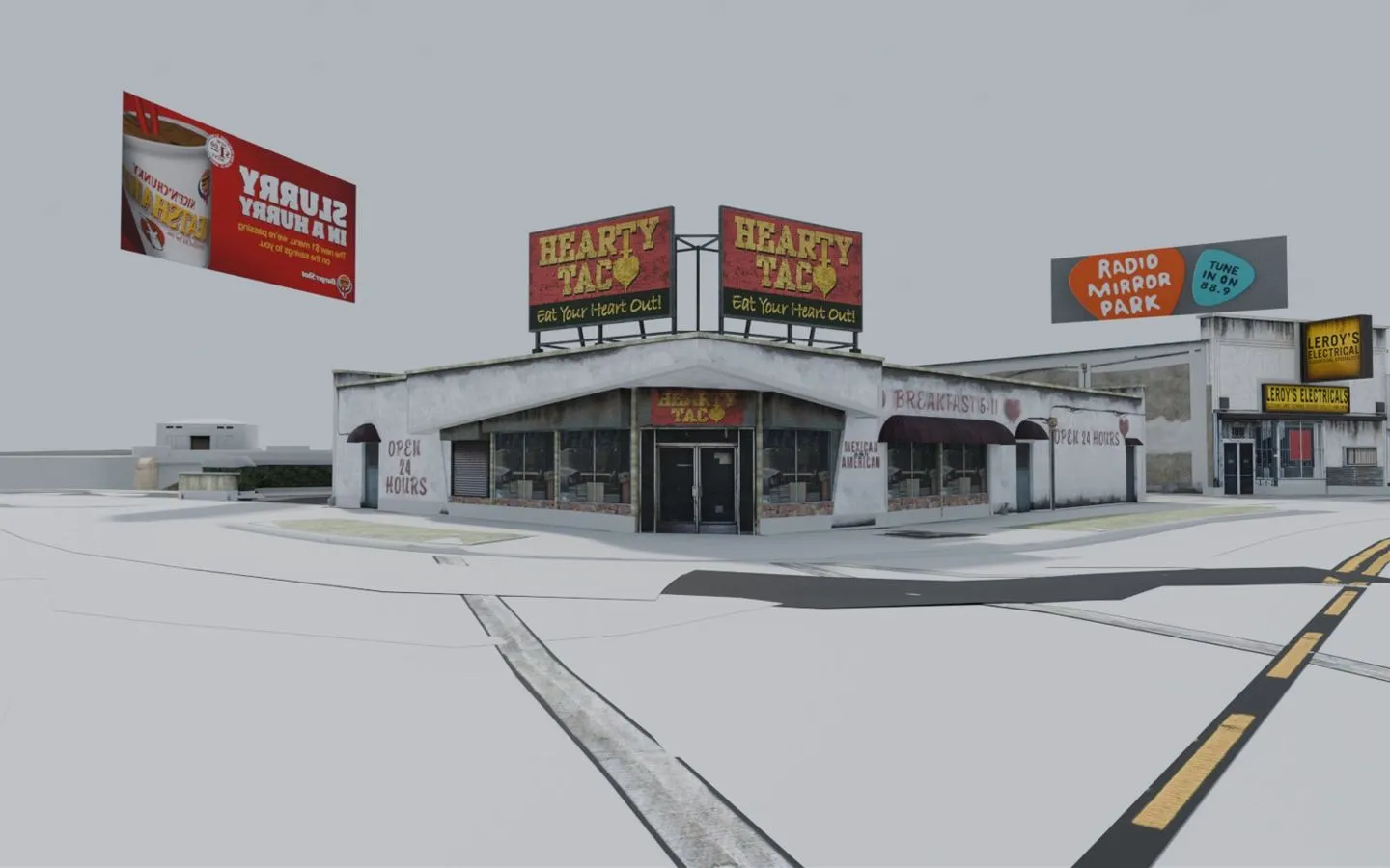 Before: the Hearty Taco diner as GTA ships it