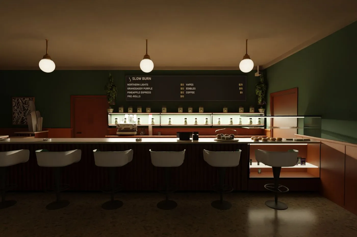 The bar at night, in game