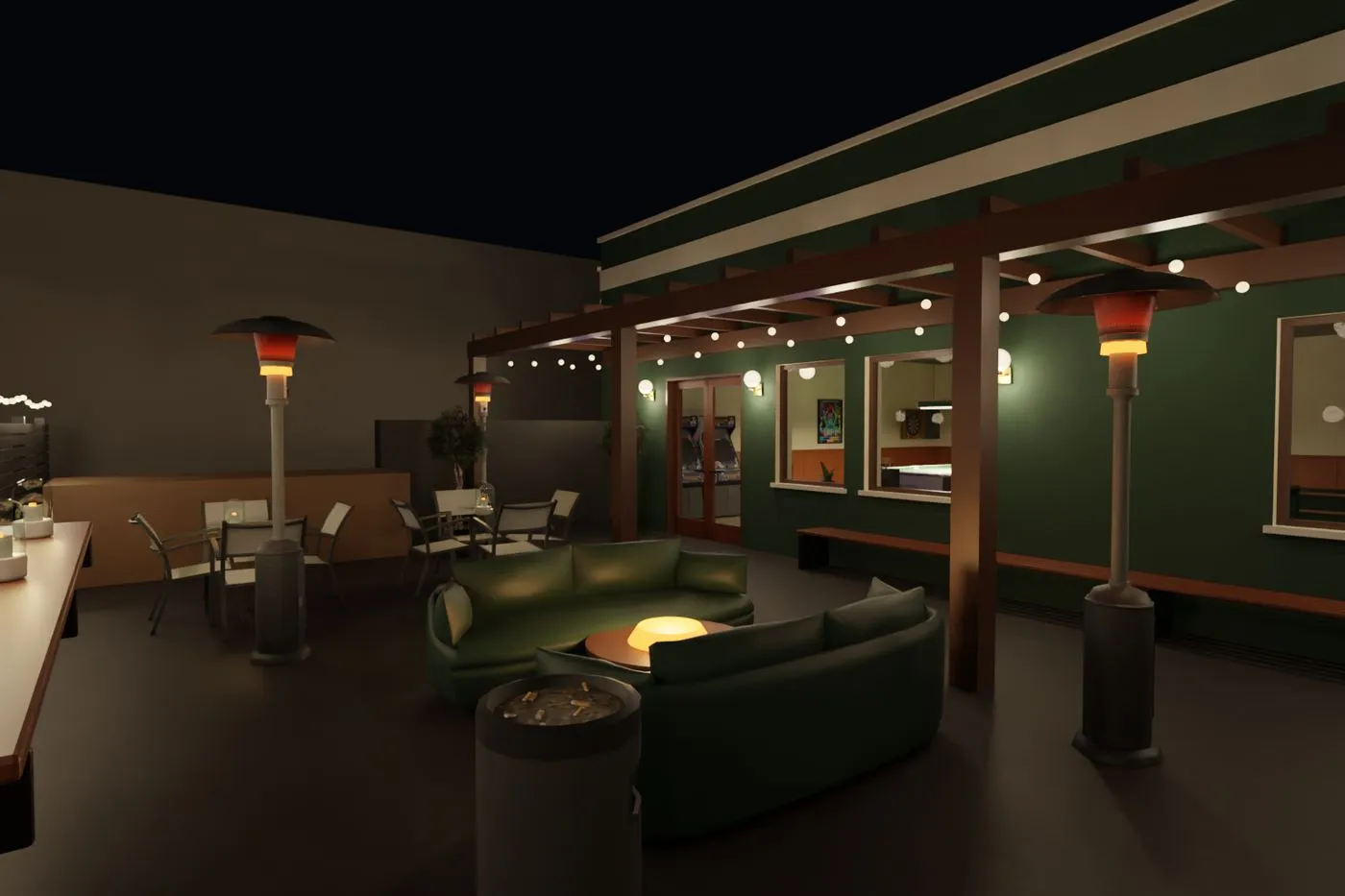 The smoking terrace at night, in game