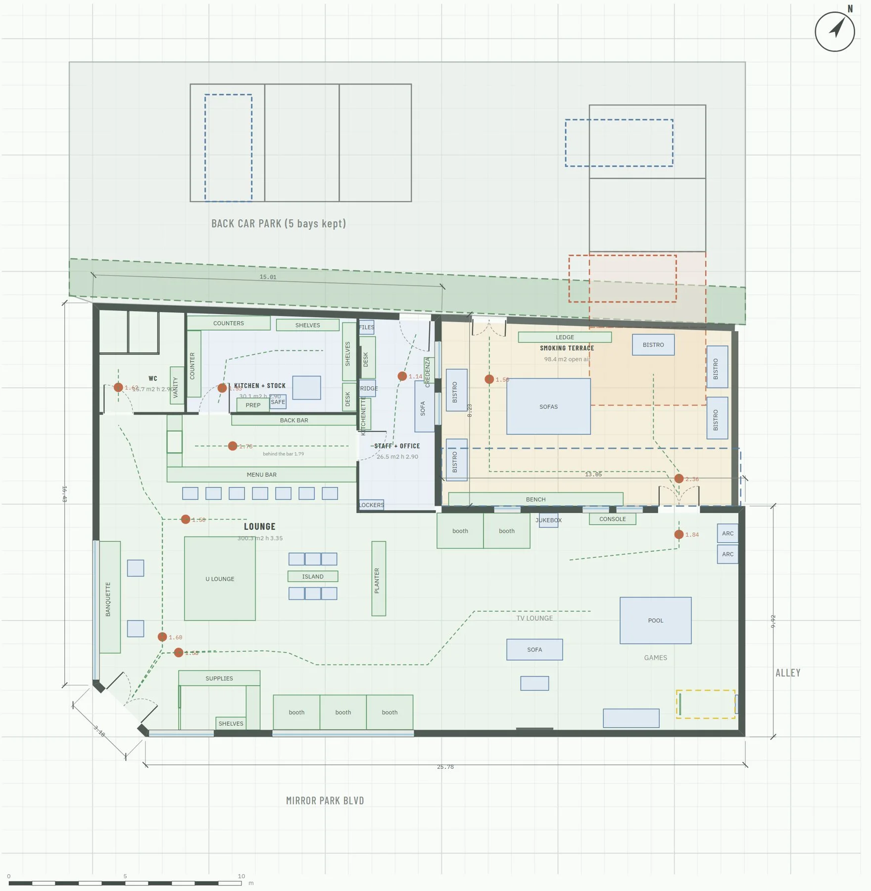 Slow Burn floor plan, 1:100, the architect’s sheet